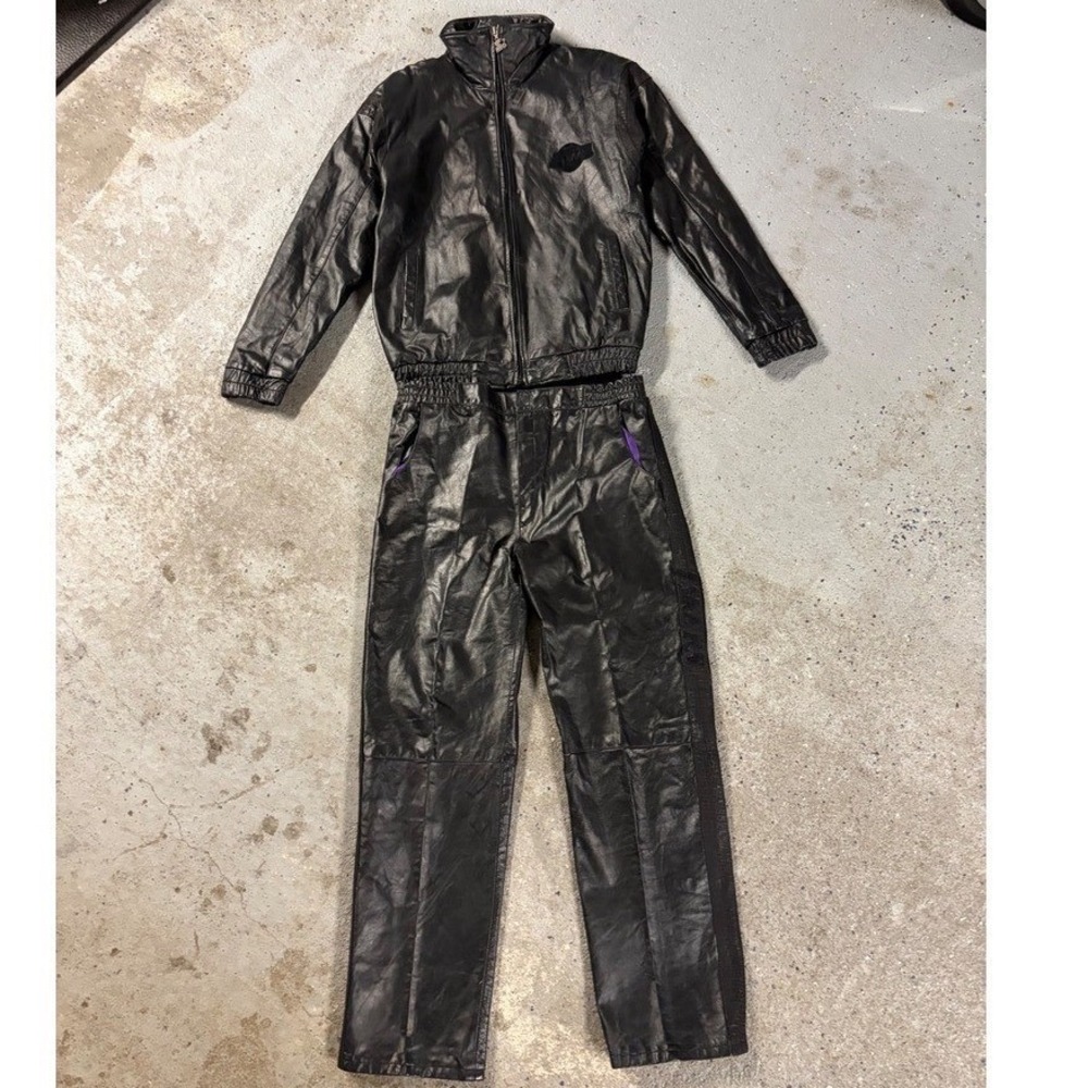 Vintage‎ Starter Los Angeles Lakers Black Leather Tracksuit Jacket Pants Set M